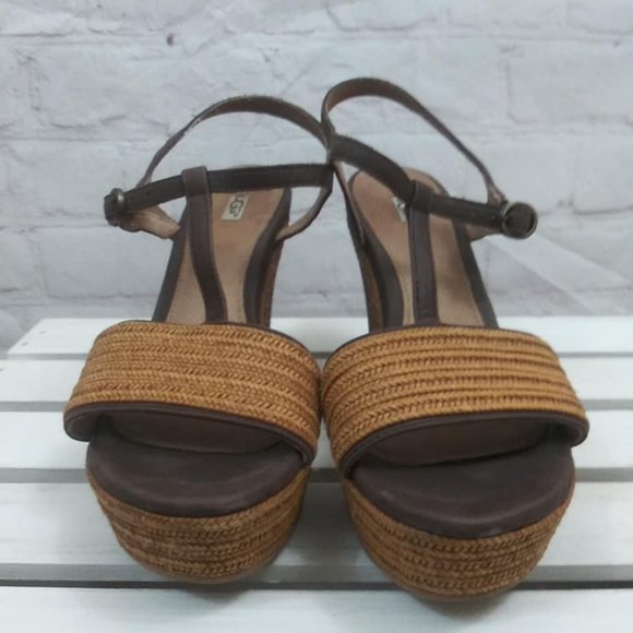 Ugg Fitchie Platform Leather Sandals Brown Sz 7.5 - Picture 4 of 8